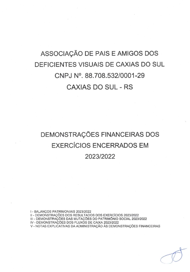 DEMONSTRAÇÃO FINANCEIRA DOS EXERCÍCIOS ENCERRADOS EM 2023/2022